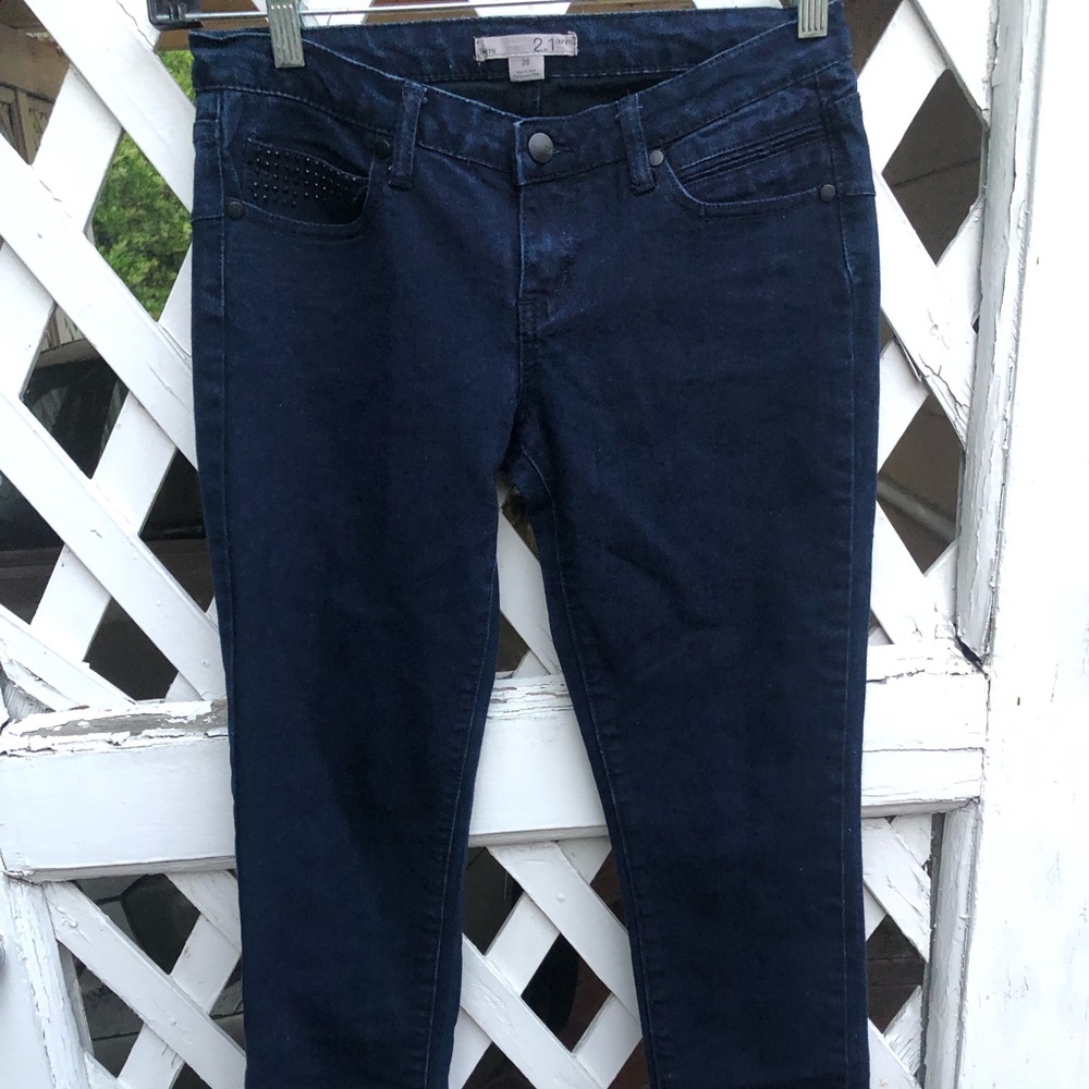 2.1 Denim Dark Washed Studded Skinny Jeans